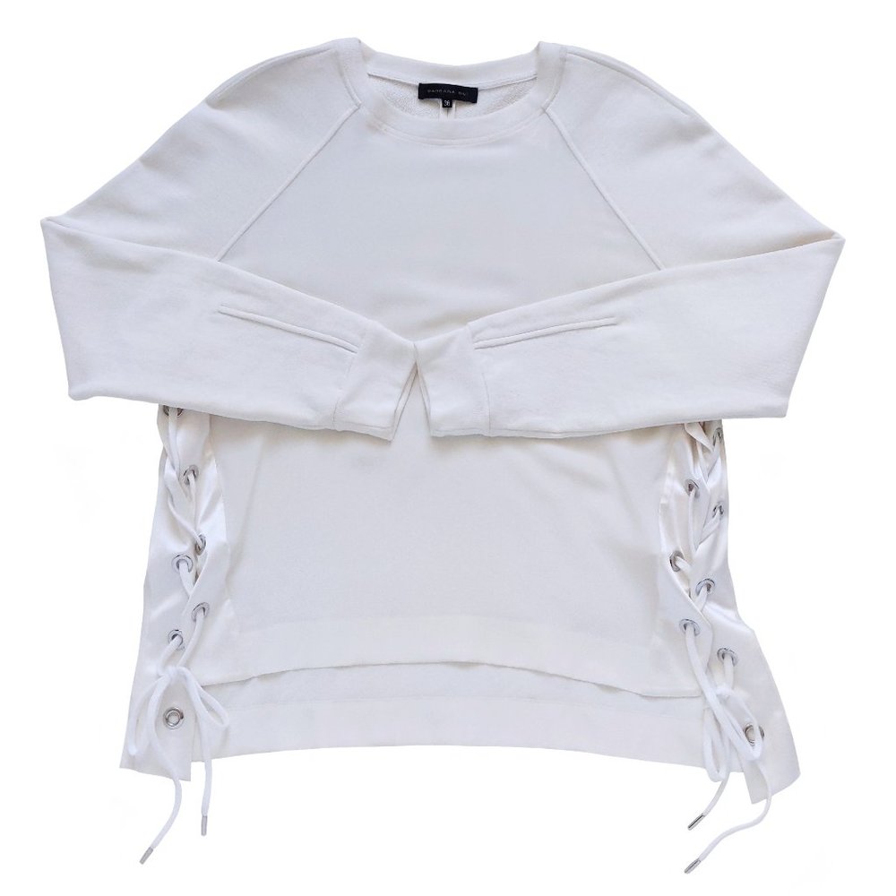 Barbara Bui Silk & Cotton Lace Side Sweater Top In Cream White